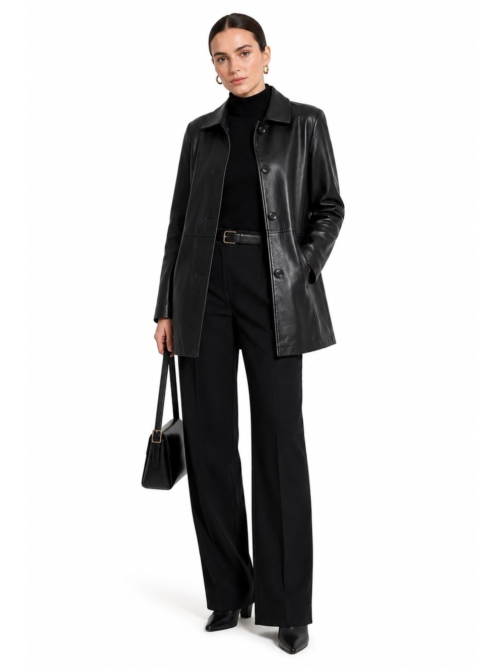 Worthington Genuine Lambskin Leather Car Coat Black Women’s Large 90s